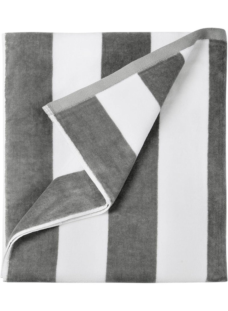 منشفة شاطئ فاخرة كبيرة الحجم - قطن ناعم سميك مقاس 36 × 70 بوصة مخططة باللون الرمادي، مناشف مسبح كبيرة لصيف الكابانا للبالغين - Image 1